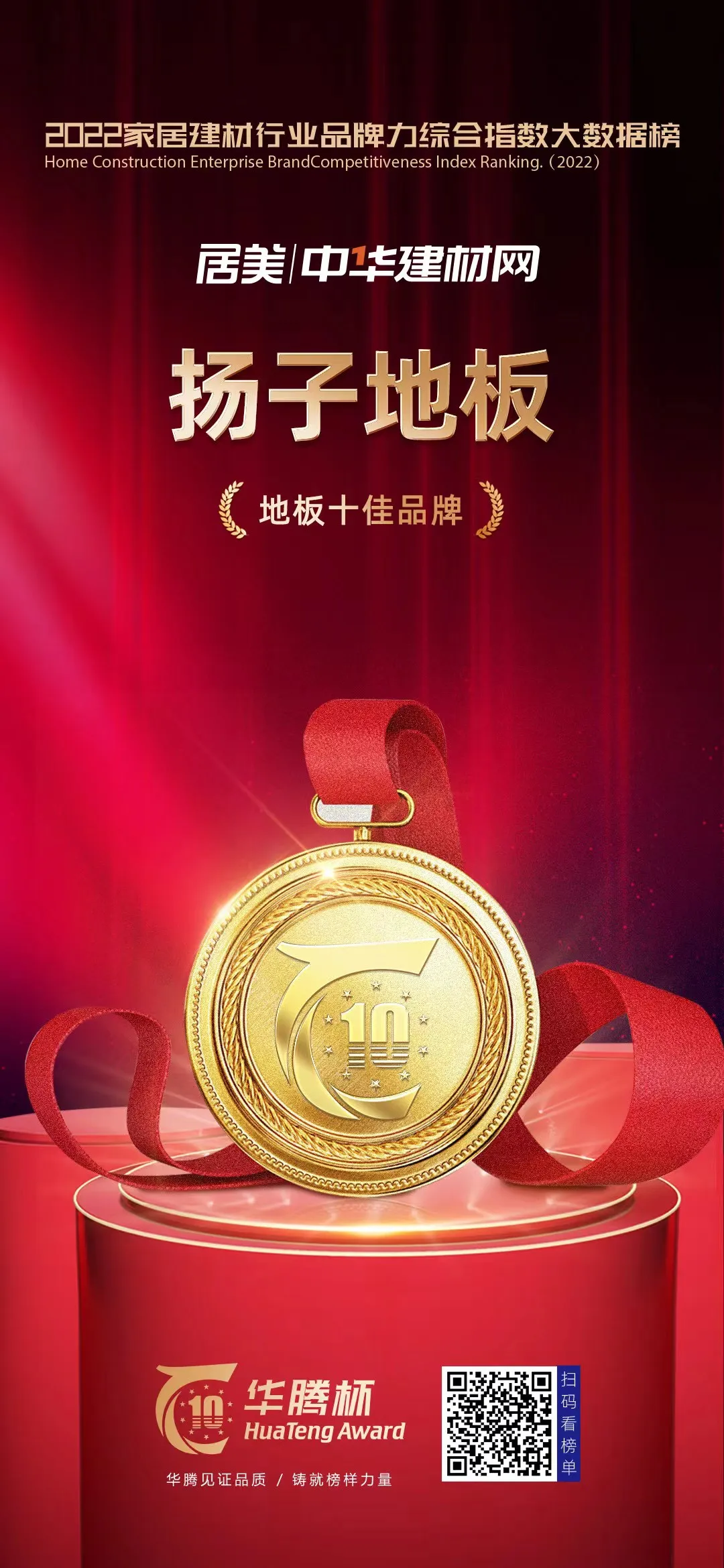 扬子地板2022 地板十佳品牌证书