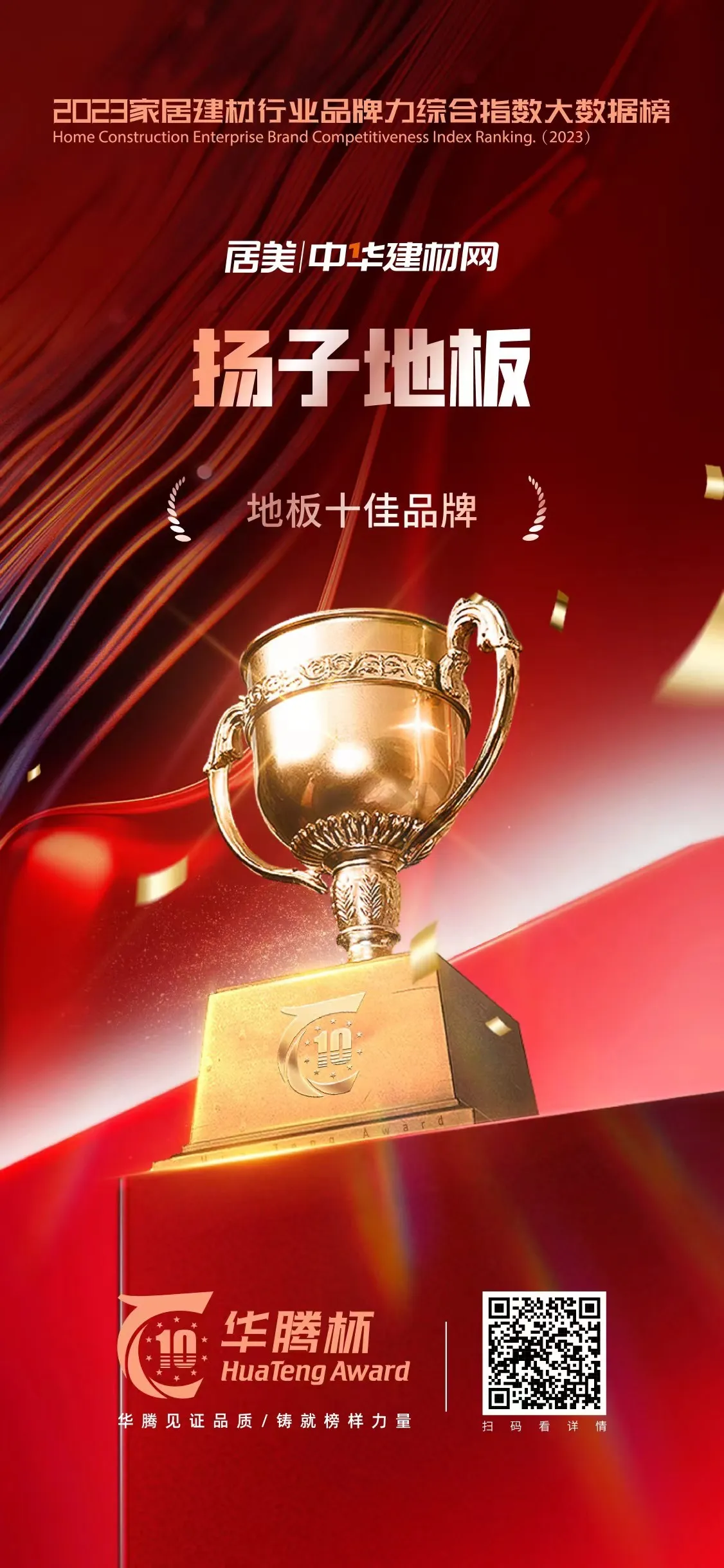 扬子地板2023 地板十佳品牌证书