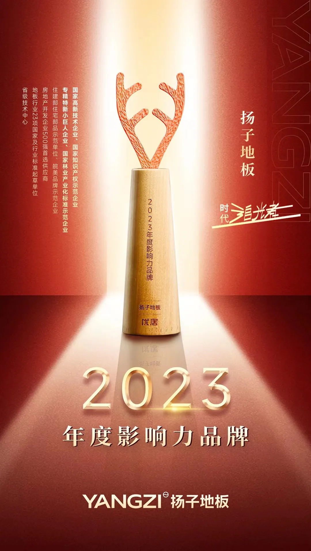 扬子地板2023 年度影响力品牌证书